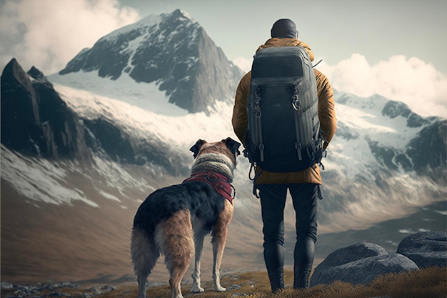Bergsteiger und sein Hund