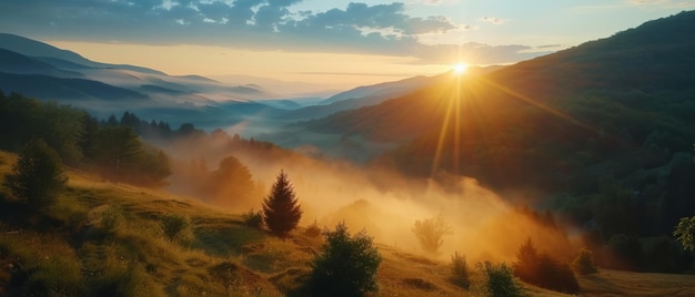 Bergtal bei Sonnenaufgang Natürliche Sommerlandschaft in der Slowakei