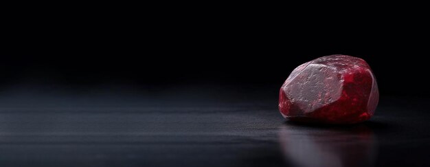 Foto el berilo rojo es una rara piedra geológica natural preciosa sobre un fondo negro en tono bajo
