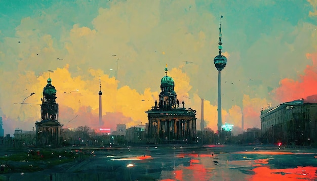 Berlín Alemania pintura ilustración Berlín ciudad horizonte arte