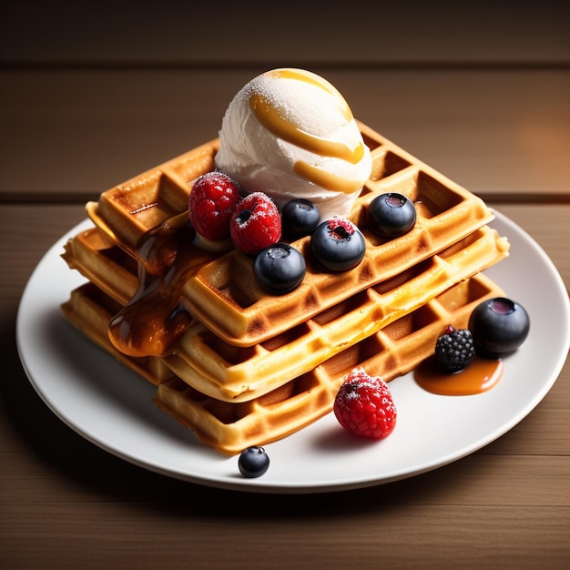 Berry waffles e sorvete de sobremesa