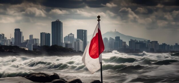 Überschwemmung und Tsunami Erdbeben in Japan eine Welle überschwemmt die Stadt