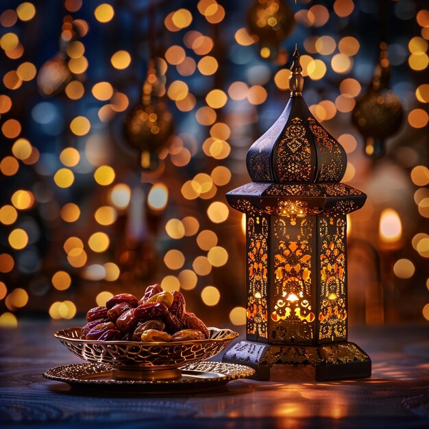 Berühmte Ramzan- und Eid-ul-Adha-Karten und dekorative arabische Laterne mit brennender Kerze