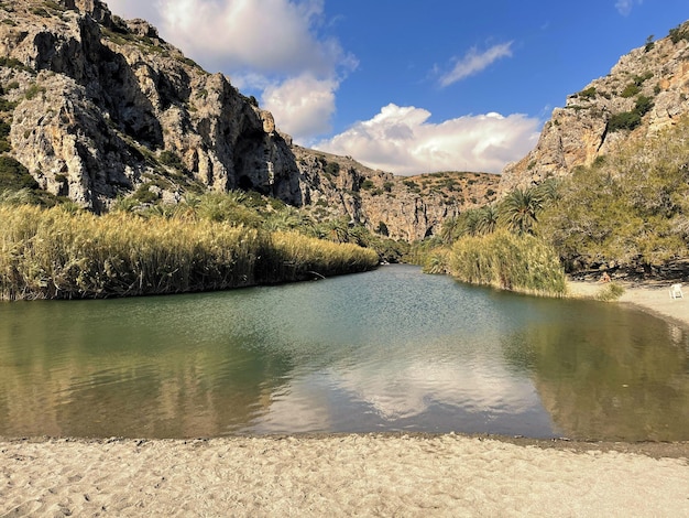 Berühmter Palmenstrand von Preveli auf der Insel Kreta Griechenland