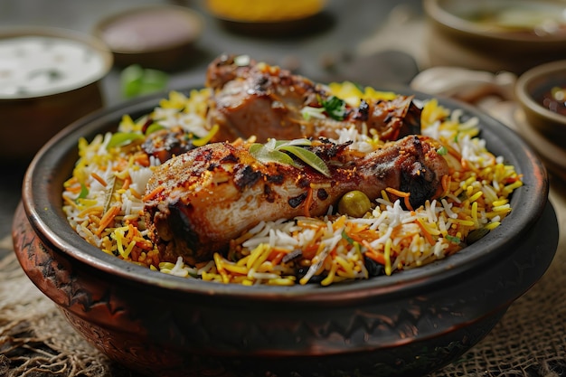 Berühmtes Hyderabadi Biryani Traditionelles Gericht mit Ziegenfleisch und Gewürzen