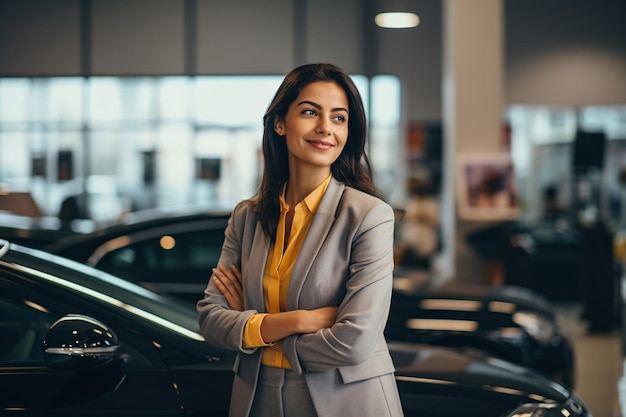 Berufliche Luxus-Auto-Verkäuferin in einem Luxus-Showroom Autohäuser Autohändlergeschäfte