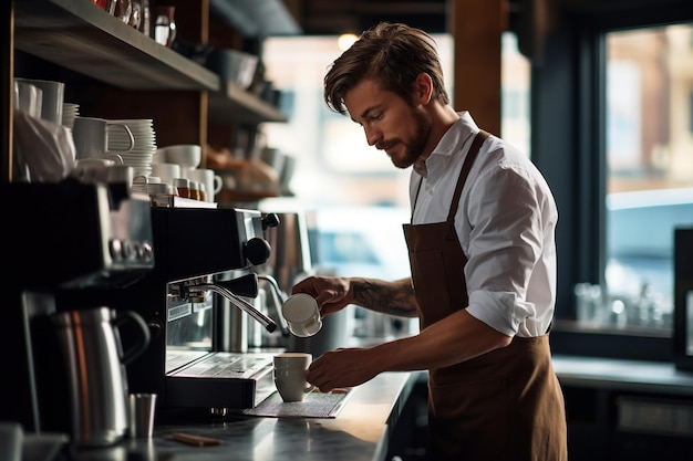 Beruflicher Barista, der Kaffee herstellt