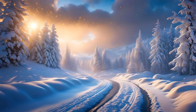 Beruhigende Winterlandschaft mit Schneefall und Schneesturm schöne Foto-Wallpapier Winterthema