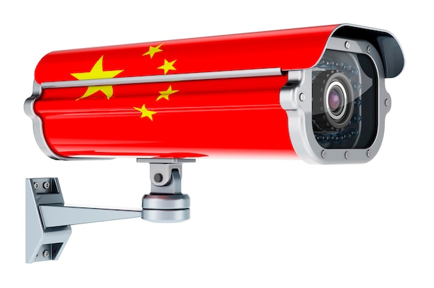 Überwachungskamera mit chinesischer Flagge 3D-Rendering