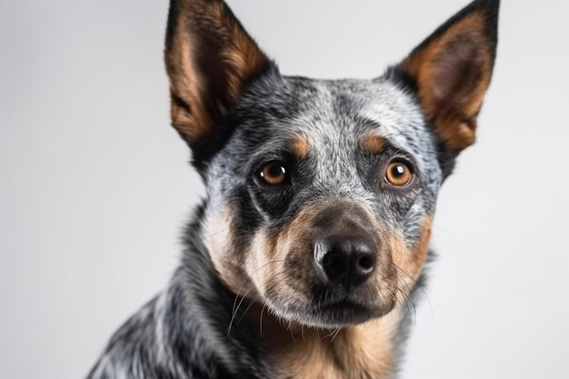 Überwältigend realistisches australisches Blue Heeler-Porträt mit weißem, isolierten Hintergrund