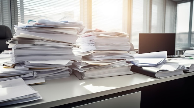 Überwältigt von Papierkram Bewältigung einer hohen Arbeitsbelastung im Büro Generative ai