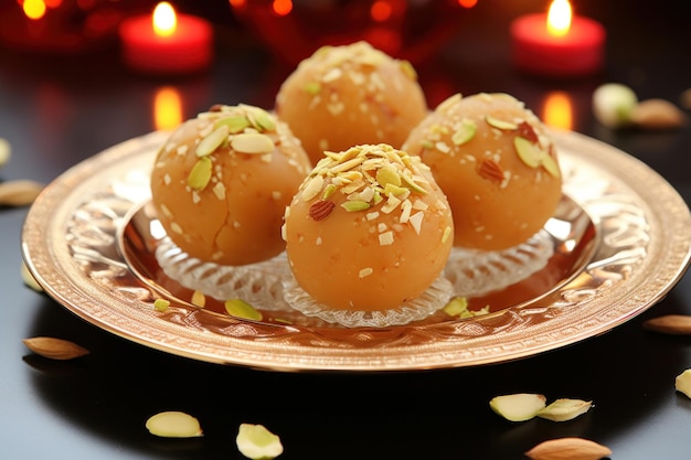 Besan ladoo são deliciosas bolas doces feitas com grama de farinha, açúcar, ghee, cardamomos