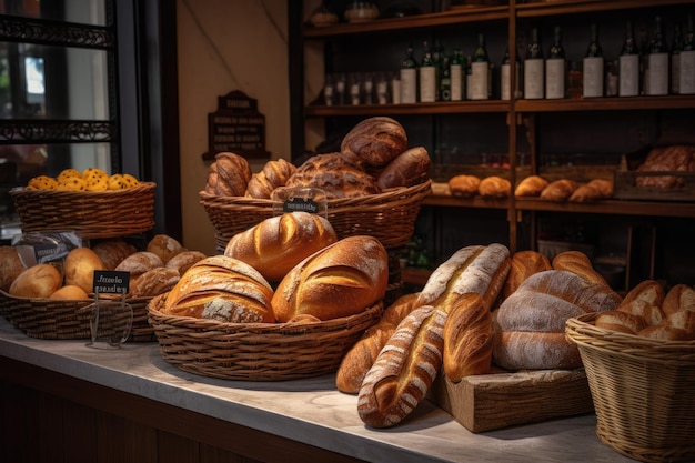 Beschäftigte Bäckerei zeigt frische und unwiderstehliche Köstlichkeiten generative IA