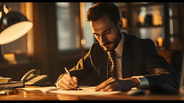 Beschäftigter, eleganter, bärtiger, erwachsener Unternehmensleiter, der die Finanzen des Unternehmens im Büro überprüft.