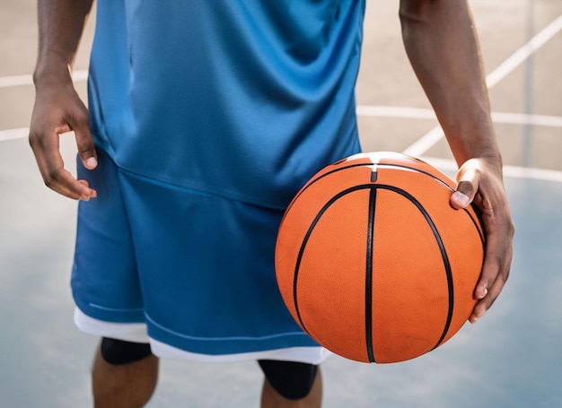 Beschnittenes Foto eines Basketballspielers mit Ball