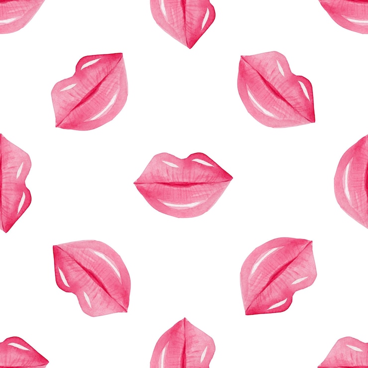 Foto beso de acuarela patrón sin costuras en fondo blanco impresión de labios rosados para el embalaje del día de san valentín
