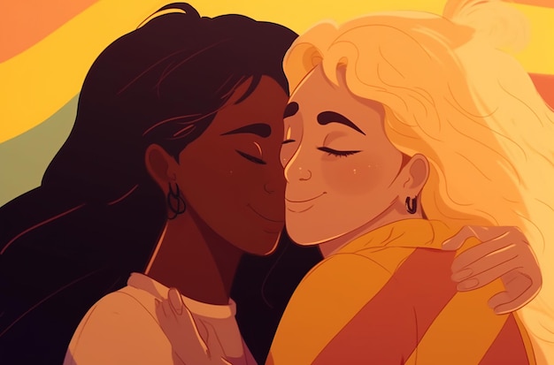 Beso de pareja de lesbianas de ilustración