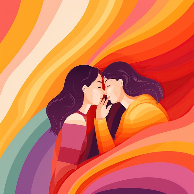 Beso de pareja de lesbianas de ilustración