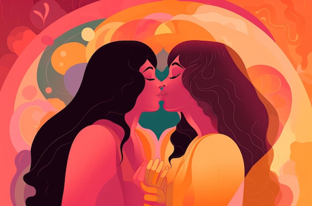 Beso de pareja de lesbianas de ilustración