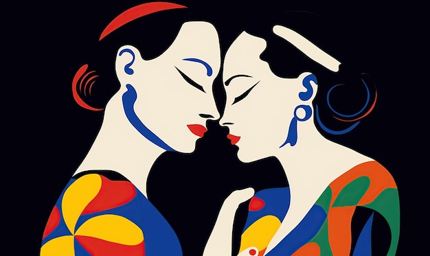 Beso de pareja de lesbianas de ilustración