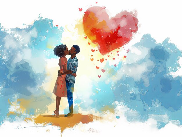 Un beso de pareja de San Valentín en el estilo de pintura de la nube