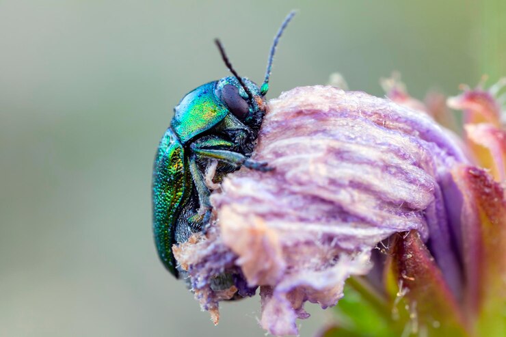 Foto besouro dourado cetonia aurata em flor..