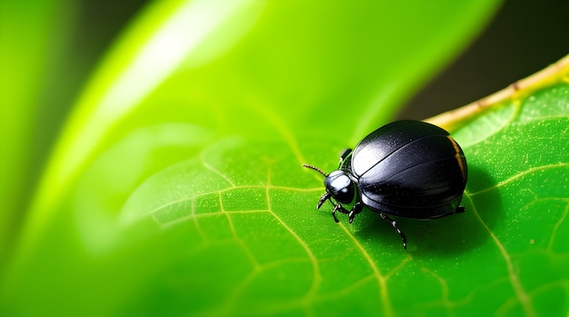 besouro preto na folha verde