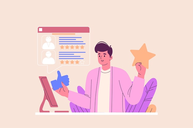Bestes Feedback-Konzept mit Menschen-Szene im flachen Cartoon-Design