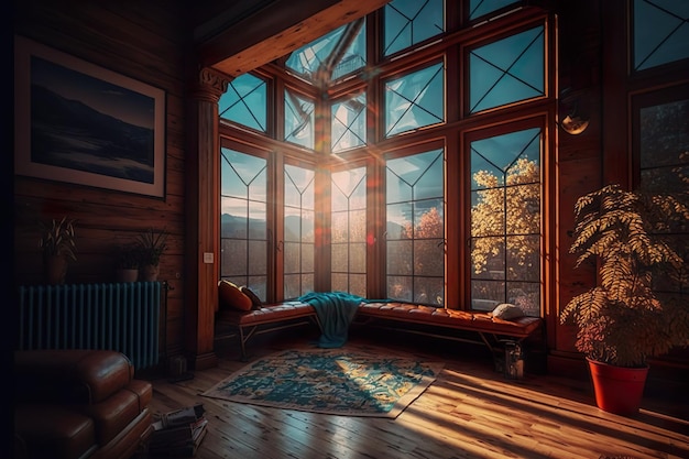 Bestes Innendesign einer Lodge mit wunderschöner Aussicht Ai Generated