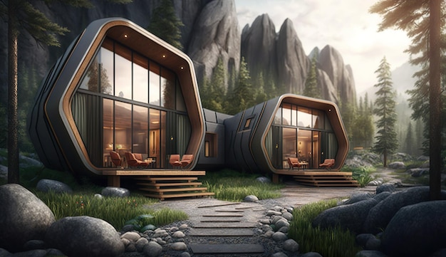 Bestes Innendesign einer Lodge mit wunderschöner Aussicht Ai Generated