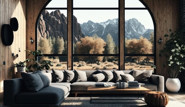 Bestes Innendesign einer Lodge mit wunderschöner Aussicht Ai Generated