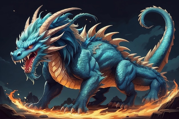 Bestia del dragón mítico en estilo anime