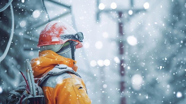 Bestimmung eines manuellen Elektroingenieursarbeiter in einem starken Schneesturm