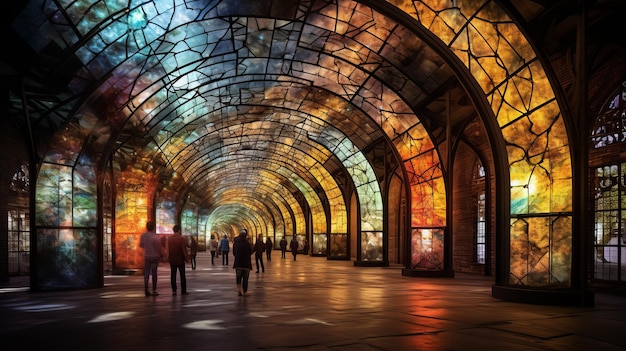 Besucher gehen durch einen mit Glas gewölbten Tunnel