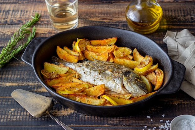 Besugo al horno con patatas y limón