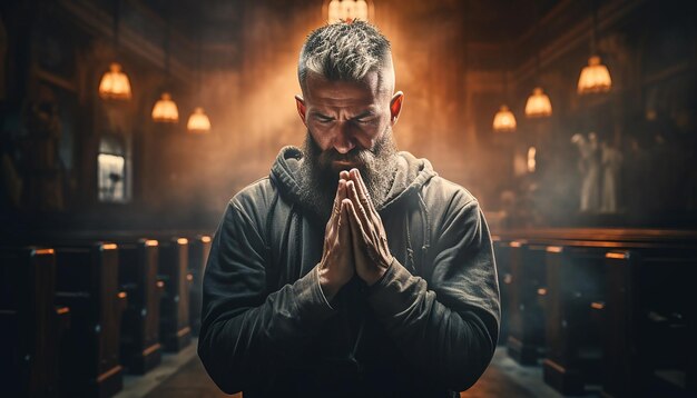 Betender christlicher Gottesdienst und religiöses Fotoshooting