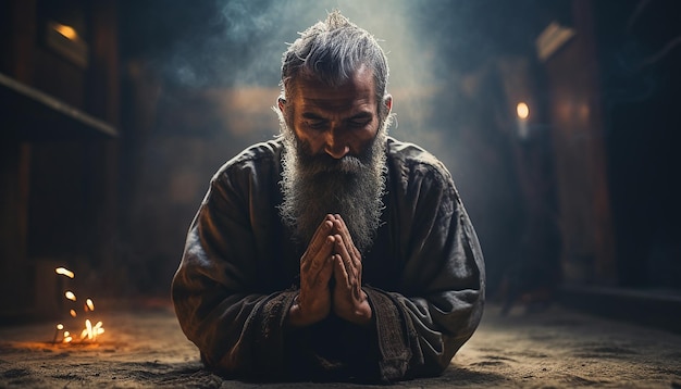 Betender christlicher Gottesdienst und religiöses Fotoshooting