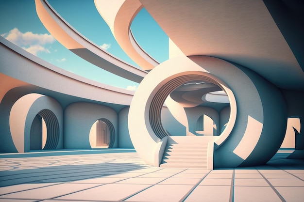 Betonboden und abstrakte futuristische Architektur