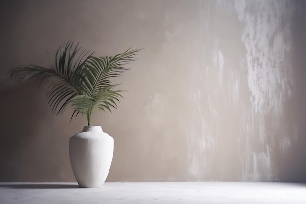 Betondesign Sonnenlicht Innenraum Palme Schatten Baum Wohnstil Dekor Wandvase Generative AI