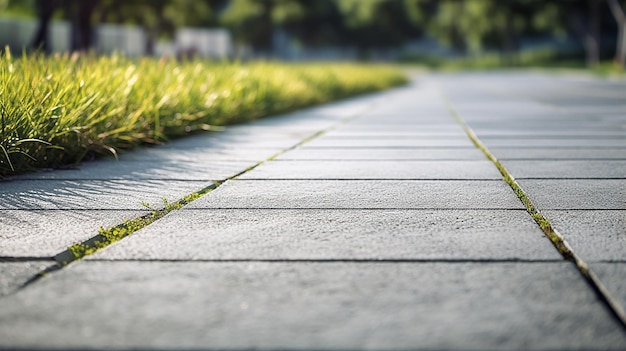 Betonpflaster im Außenbereich mit schmalem Grasstreifen