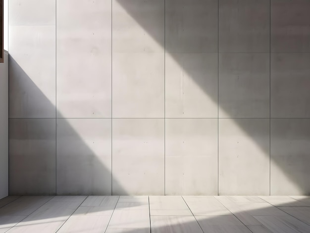 Betonpodium im Sonnenlichtschatten auf grauer Zementbeschaffenheits-Eckwand moderner Luxusschönheit