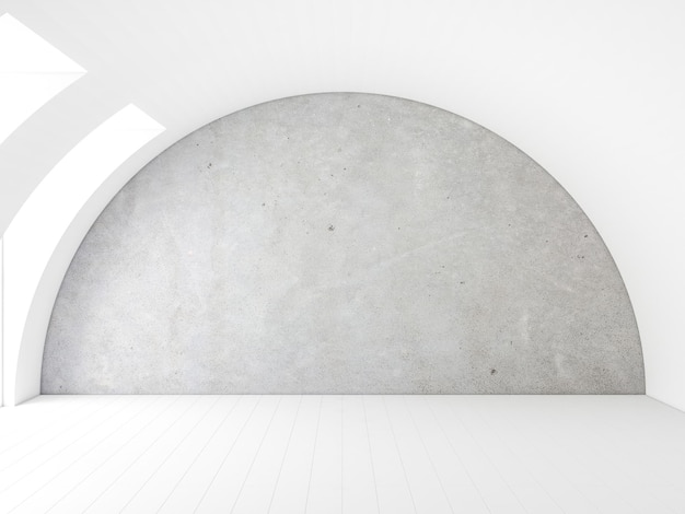 Betonwand Mockup im weißen Raum mit gewölbter Decke 3D-Rendering
