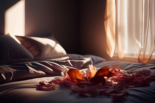 Bett mit generativen ai-Blütenblättern