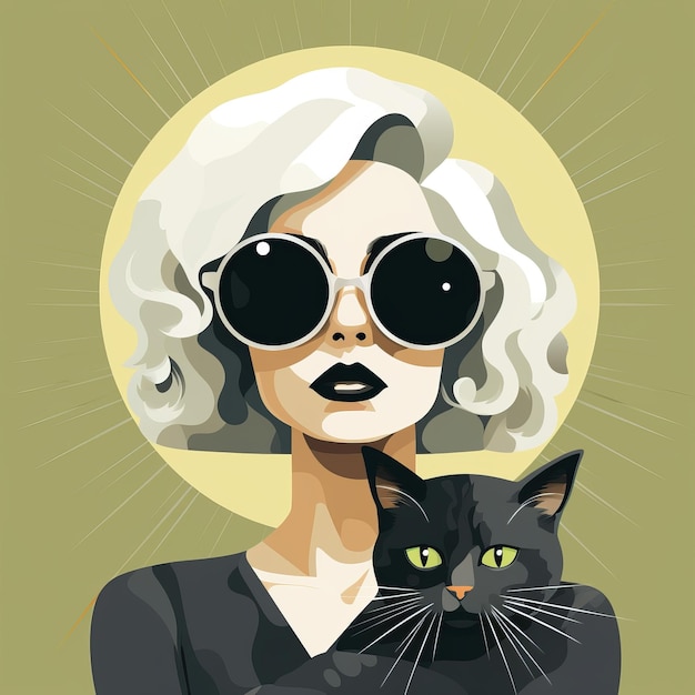 Foto betty avatar abstract memphis ilustração gráfica com gato preto em óculos de sol