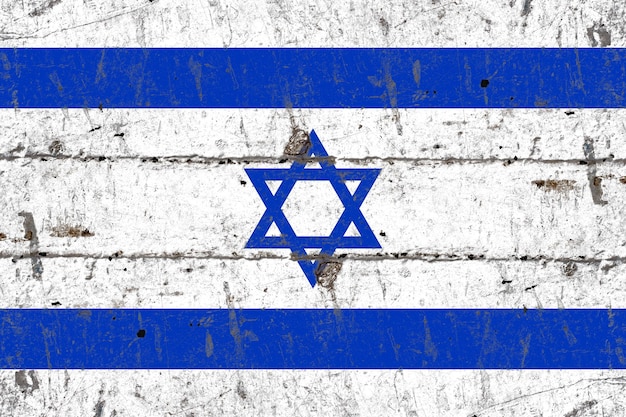 Beunruhigte Flagge Israels gemalt auf einem rustikalen Blech