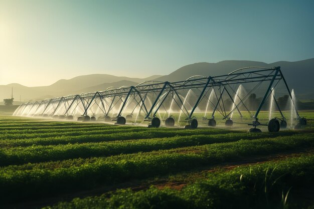 Bewässerungssystem und Sprinkler für Pflanzen im Konzept eines effizienten Wassermanagements und Bewässerungspraktiken