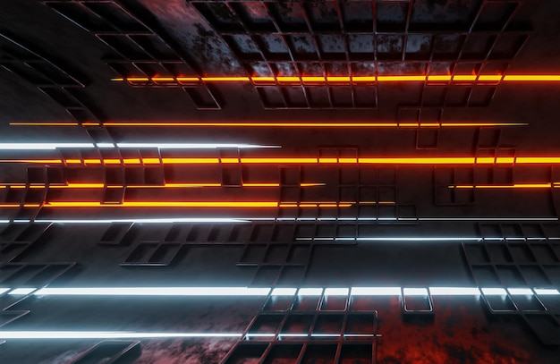 Bewegliche Lichtstrahlen im Scifi-Tunneldigitaler Hintergrund 3D-Modell und Illustration