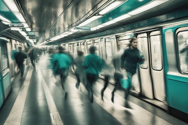 Bewegungsunschärfe von Menschen in der U-Bahn