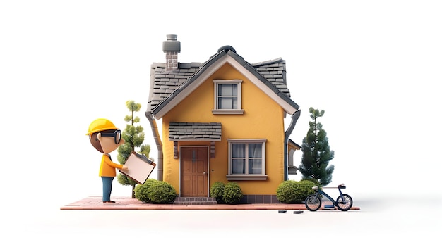 Bewertung der Immobiliensteuerpflichten durch entzückende 3D-Cartoon-Ikonen mit Immobilienbewertern