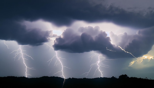 bewölkter Himmel, es gibt Donner und Blitz